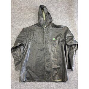 Vintage Helly Hansen Rain Coat Men's XL Black Green Snap Up Jacket Hooded